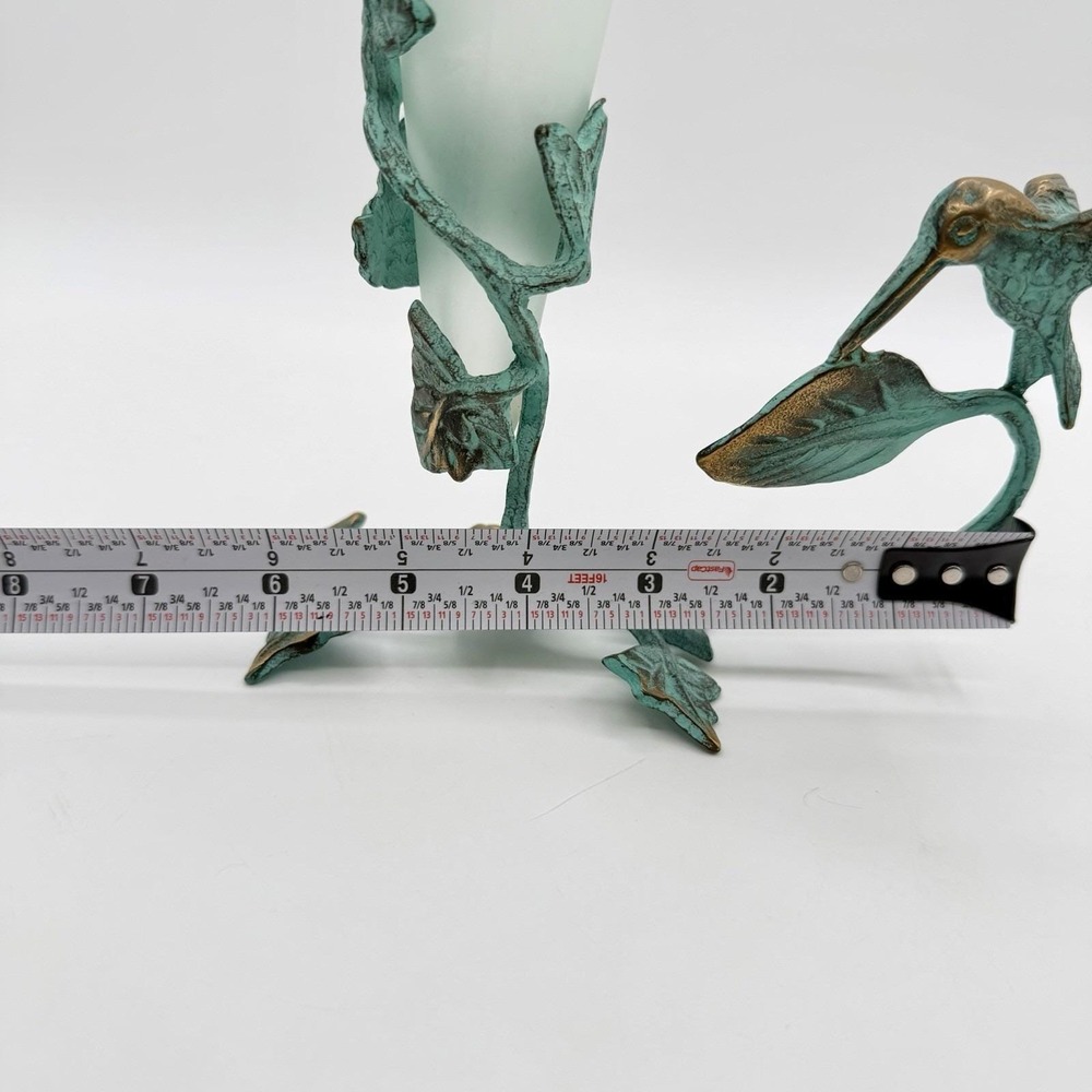 Vintage 90's Brass Hummingbird Verdigris Flower Candle Holder Vase Green Ivy - Picture 16 of 16